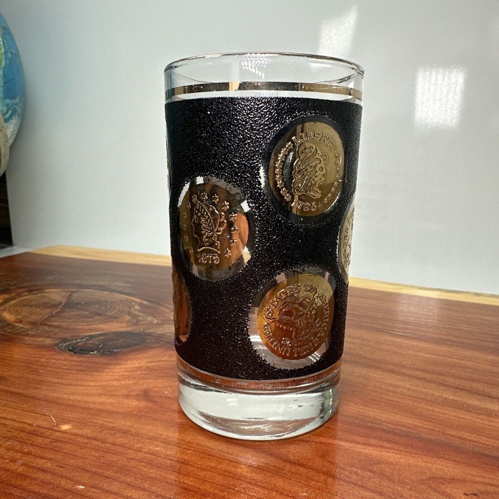 Vintage Libbey Tumbler Glass 1960 Black Gold Mid Century Modern - Picture 3 of 6